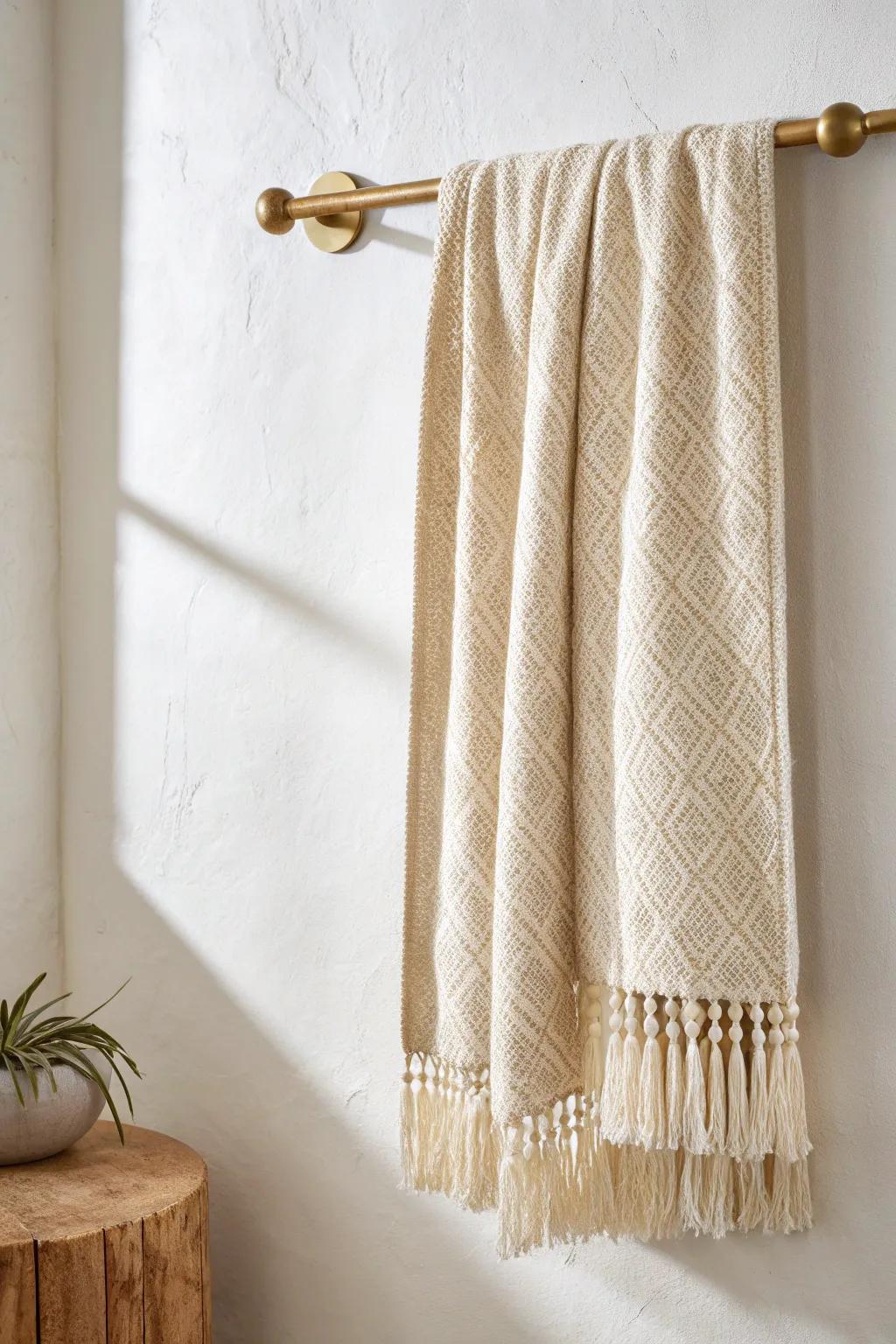 Turn a simple curtain rod into a chic wall-hung blanket display—decor and storage in one.