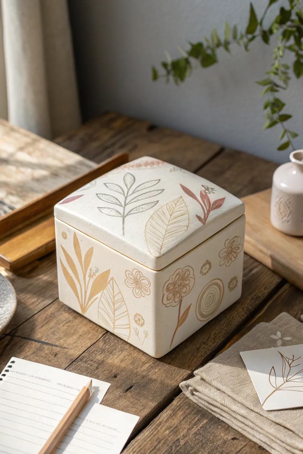 Store your notes in style with this hand-painted ceramic box—a perfect blend of artistry and functionality.