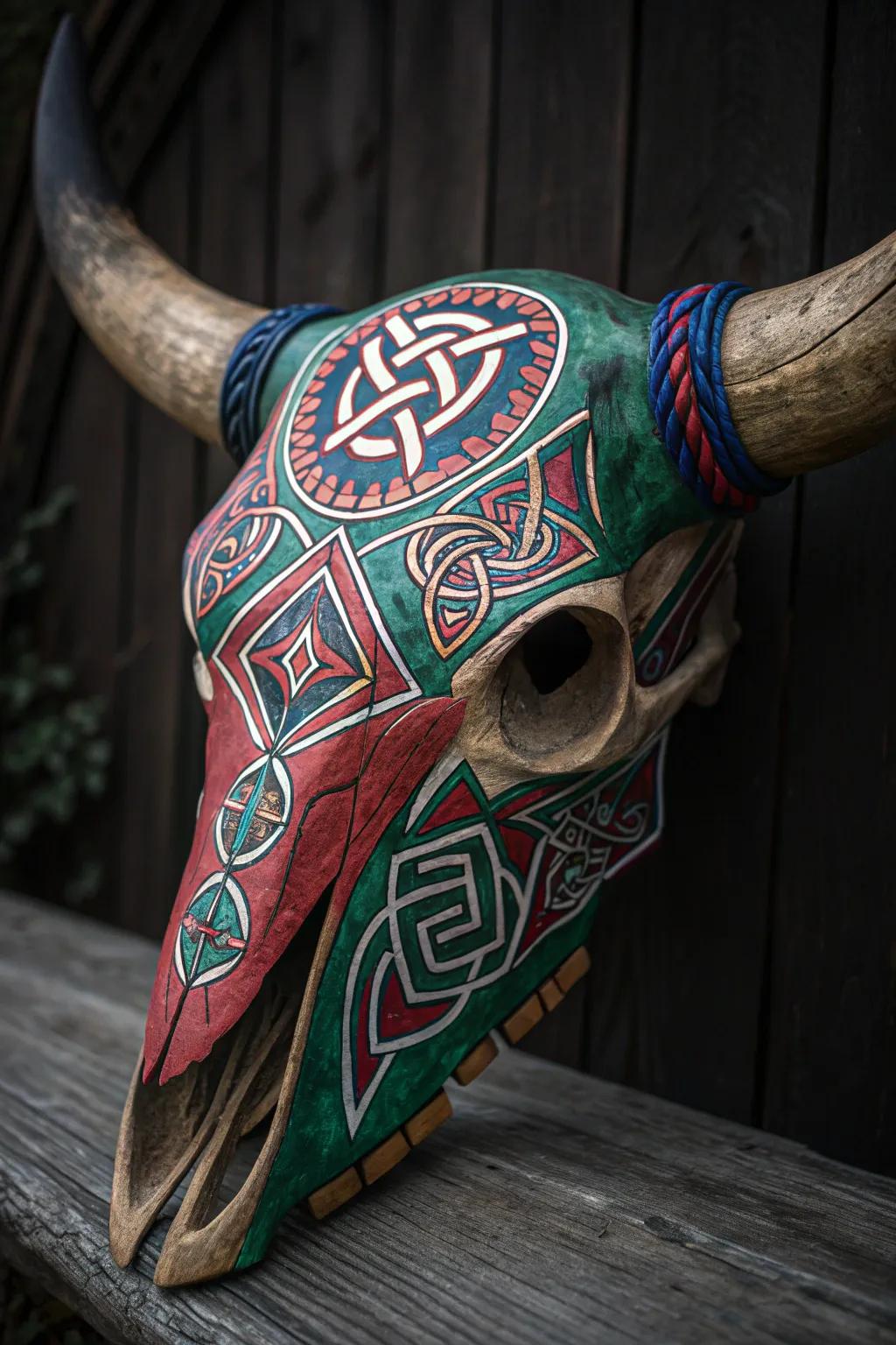 Discover the art of cultural fusion with this striking buffalo skull design, where Celtic elegance meets tribal boldness.