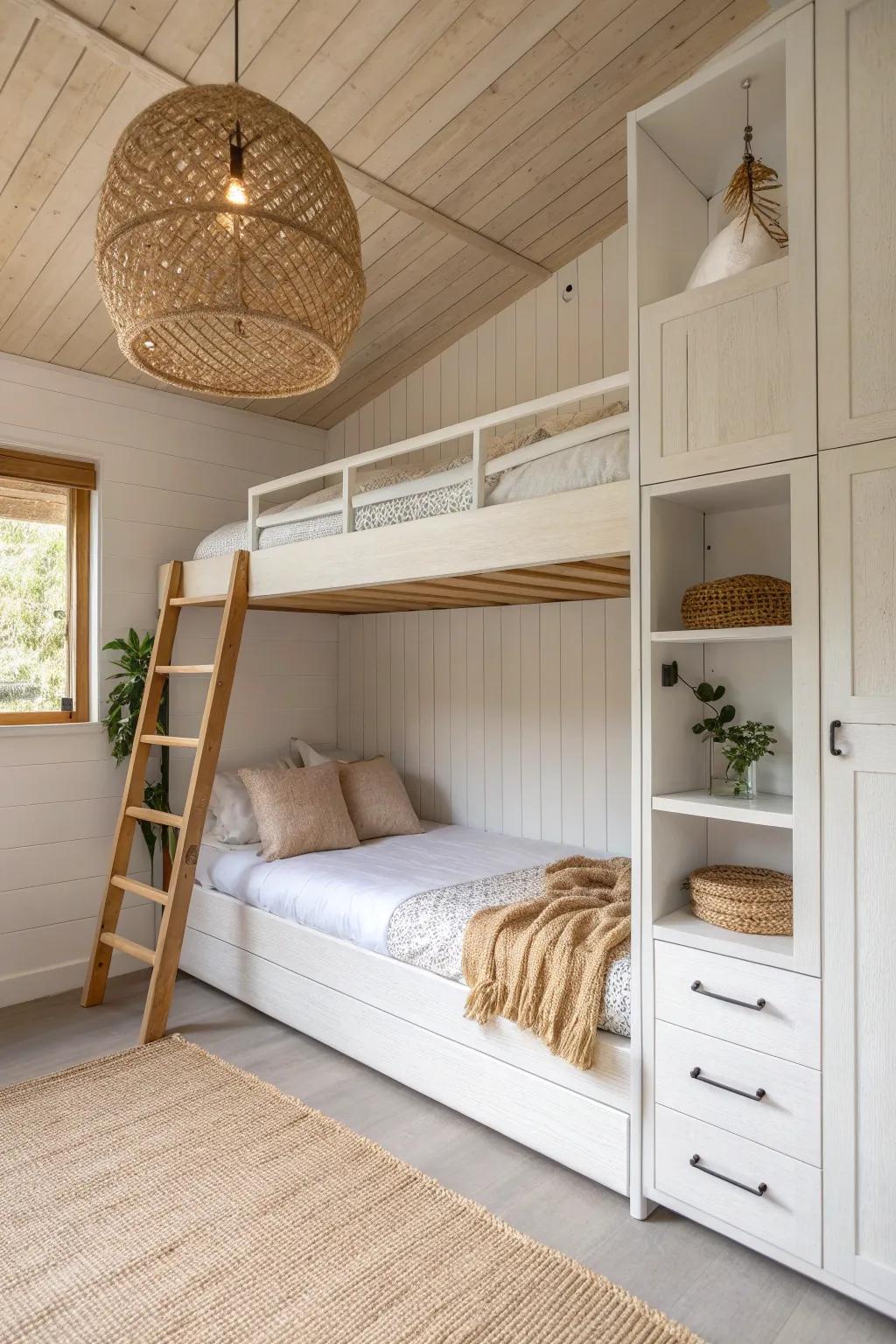 Rotate bunks sideways in a long closet to keep the entry open and airy.