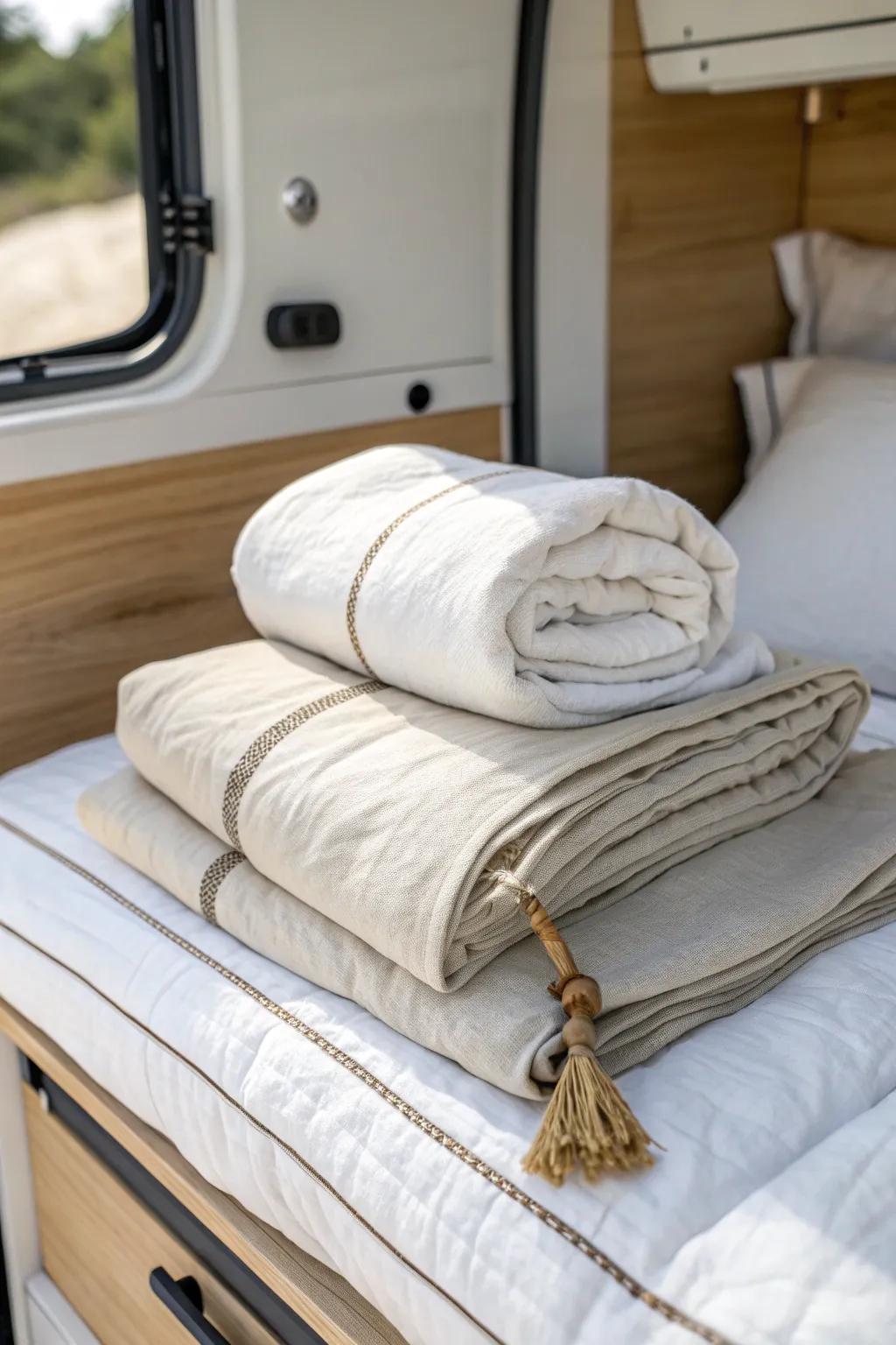 A washable duvet cover makes camper wash days simple—and lets you switch patterns fast.