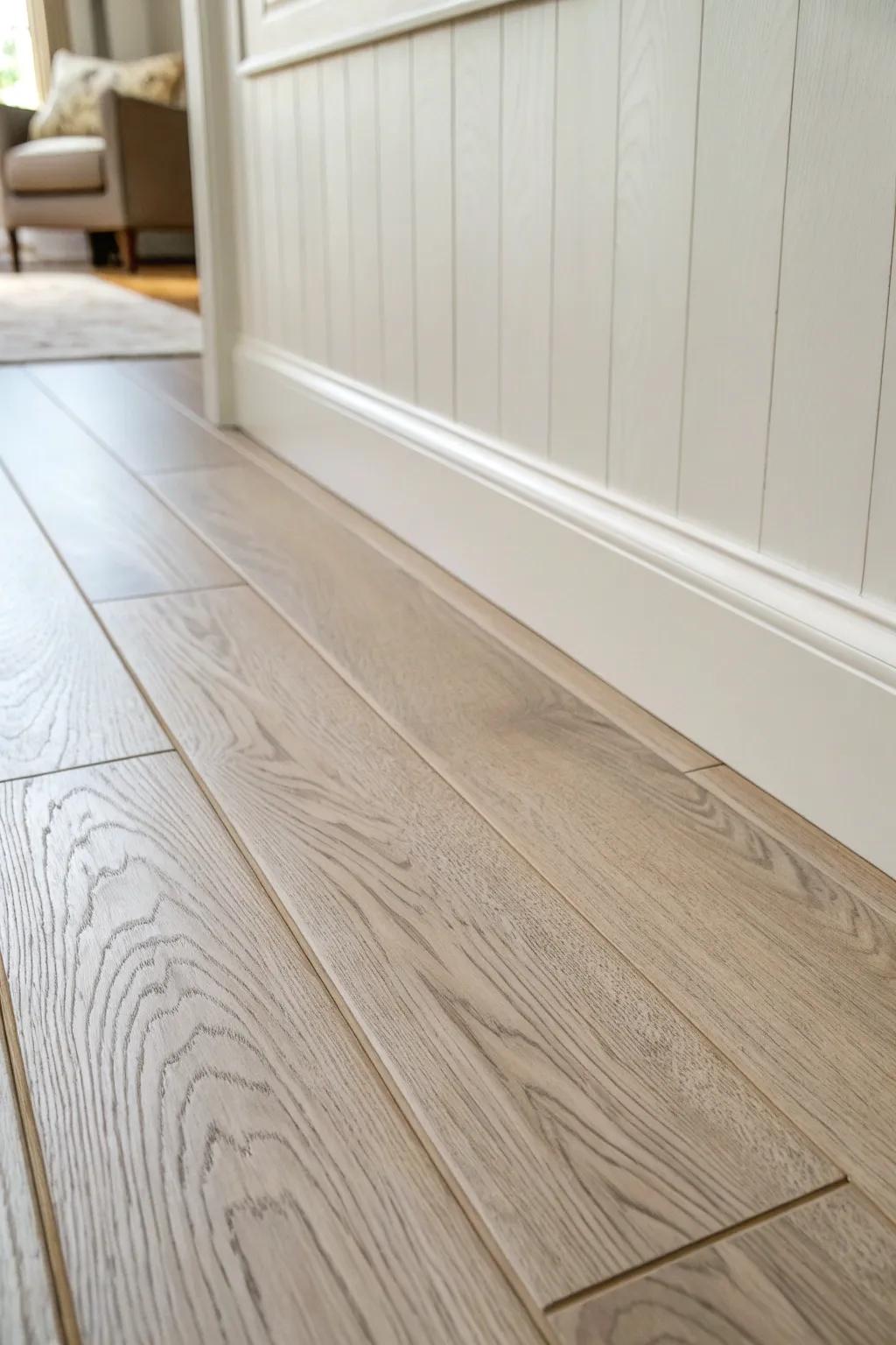 Painted plywood in a soft neutral satin—an easy DIY floor upgrade that stays bright and clean.