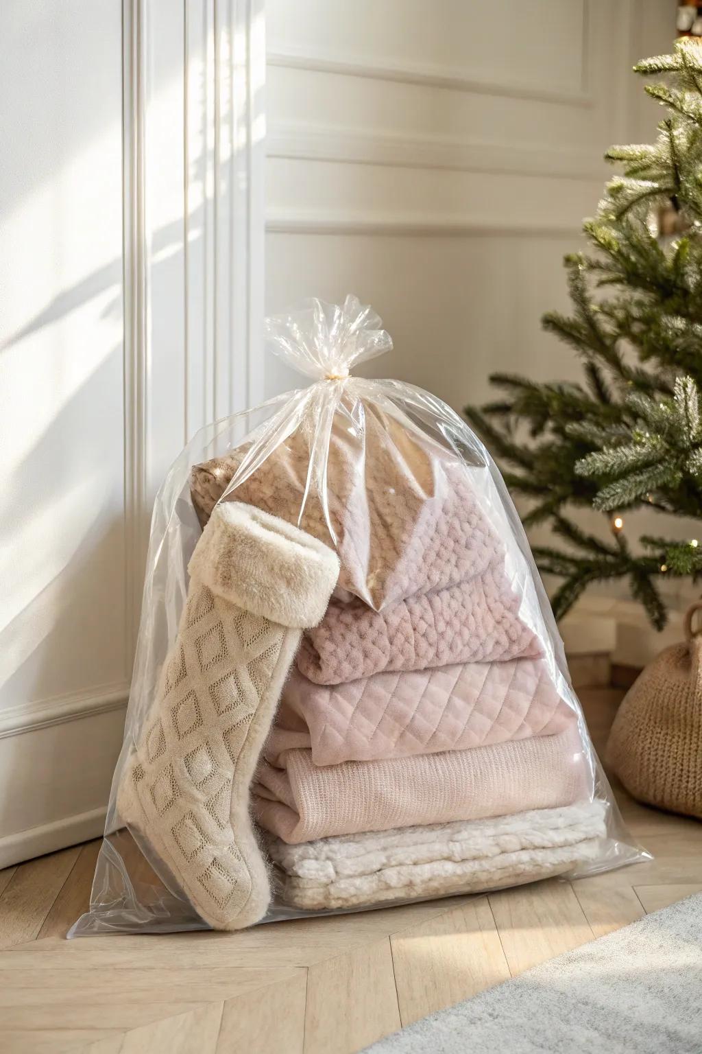 Vacuum-seal stockings and tree skirts to shrink bulky décor and reclaim drawer space.