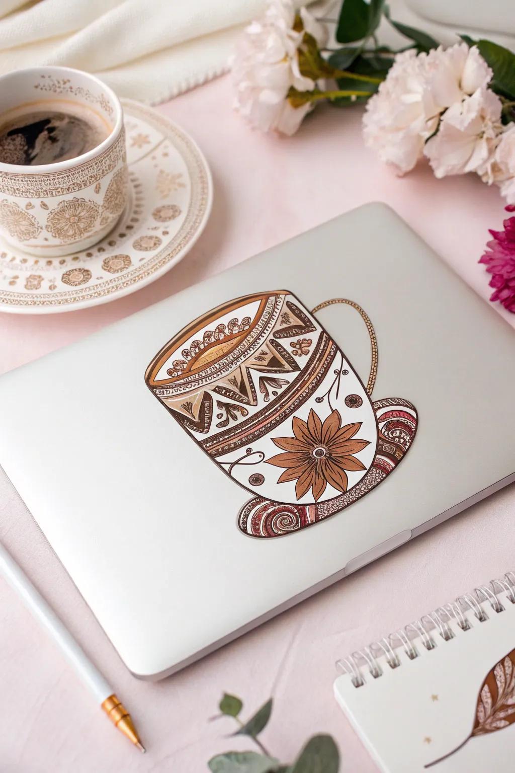Express your caffeine love with minimalist boho coffee cup stickers.