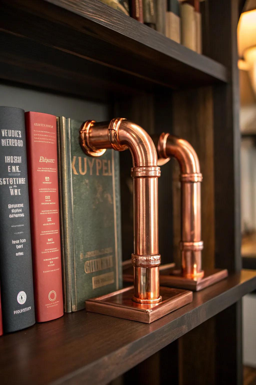 Elevate your bookshelf with these striking copper pipe bookends—where functionality meets craftsmanship.