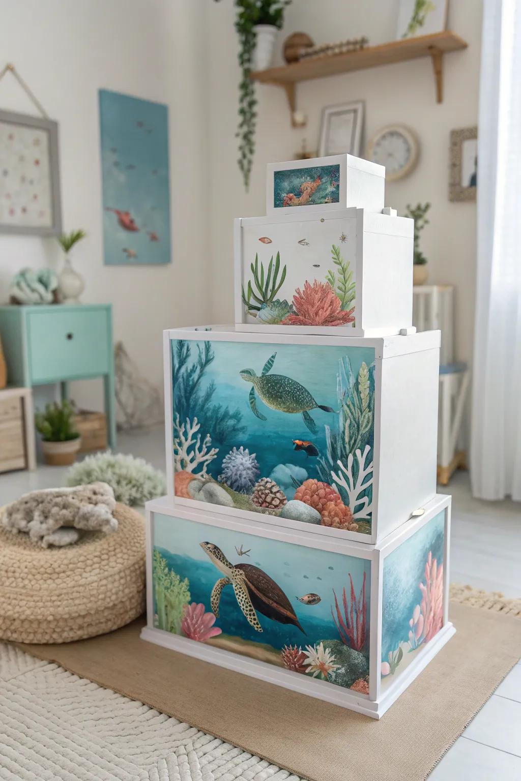 Dive into tranquility with this layered coral reef diorama—where simplicity meets oceanic wonder.