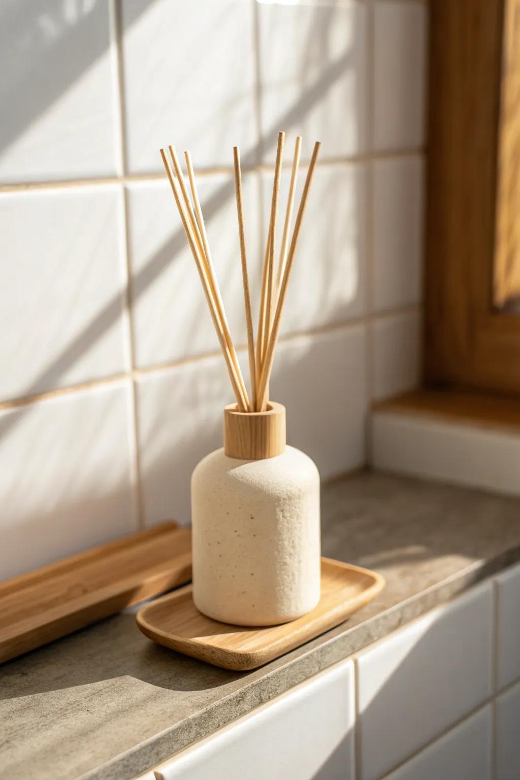 Layer gentle scents with a handcrafted reed diffuser for a calm, cozy bathroom retreat.