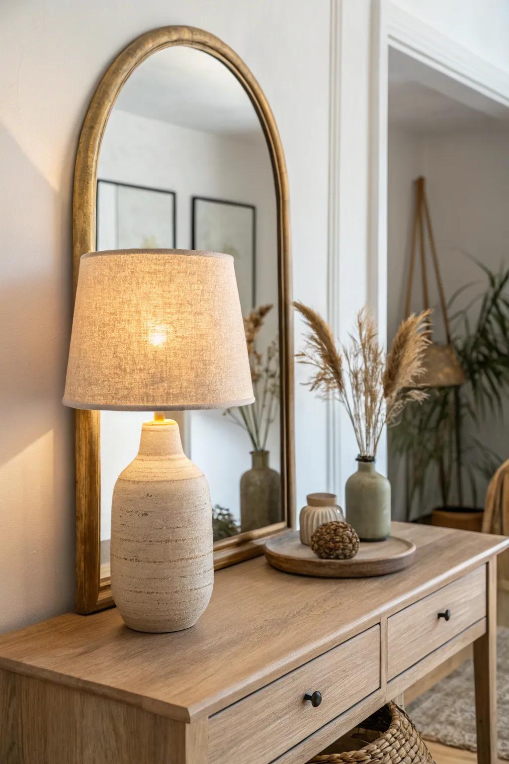 Bounce a lamp into a mirror for double the glow—instant cozy light for small spaces.