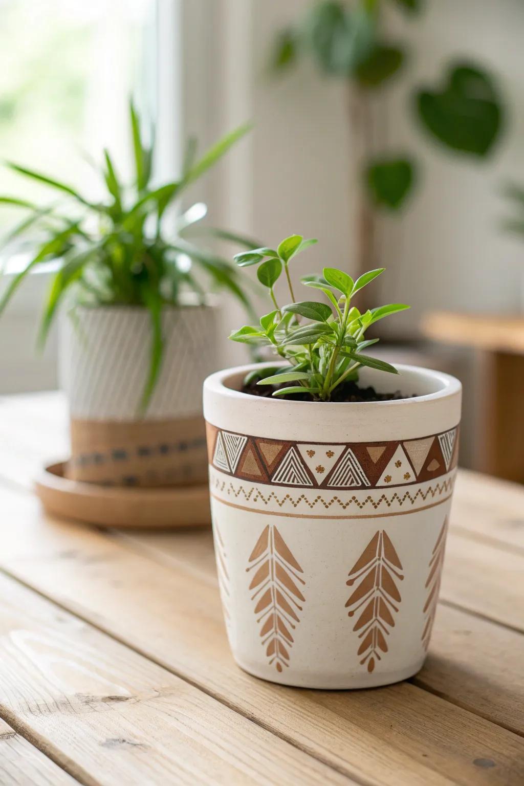 Elevate your indoor garden with artfully painted plant pots - where Scandinavian minimalism meets Boho charm.