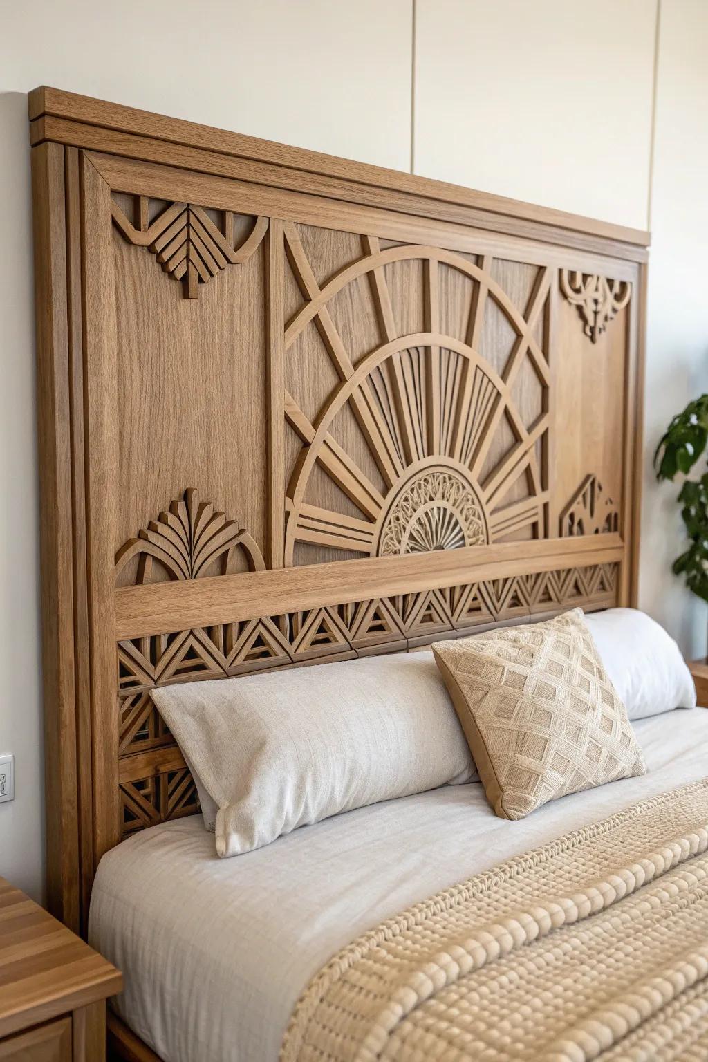 Elevate your bedroom with an Art Deco-inspired wood headboard—where elegance meets minimalism.