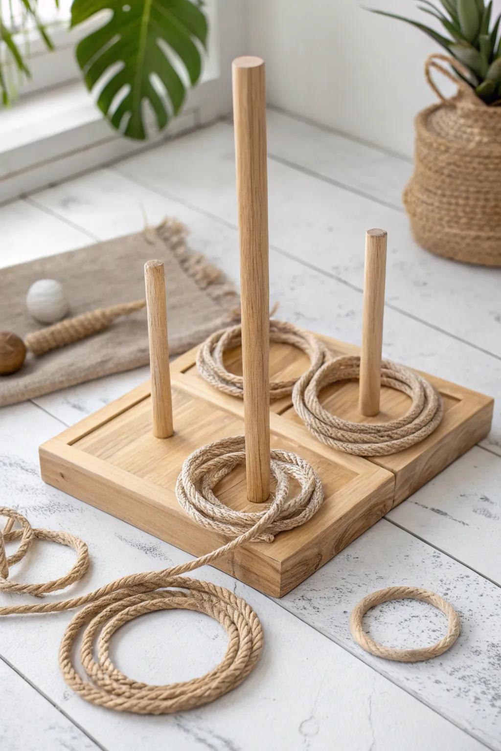 Elevate your event with DIY charm: A simple yet stylish ring toss game for endless fun.