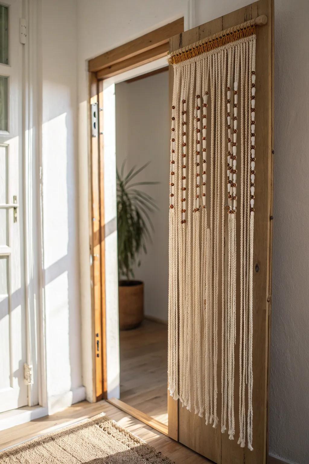Handcrafted beaded doorway curtain for a retro wow moment—texture, airflow, and charm.
