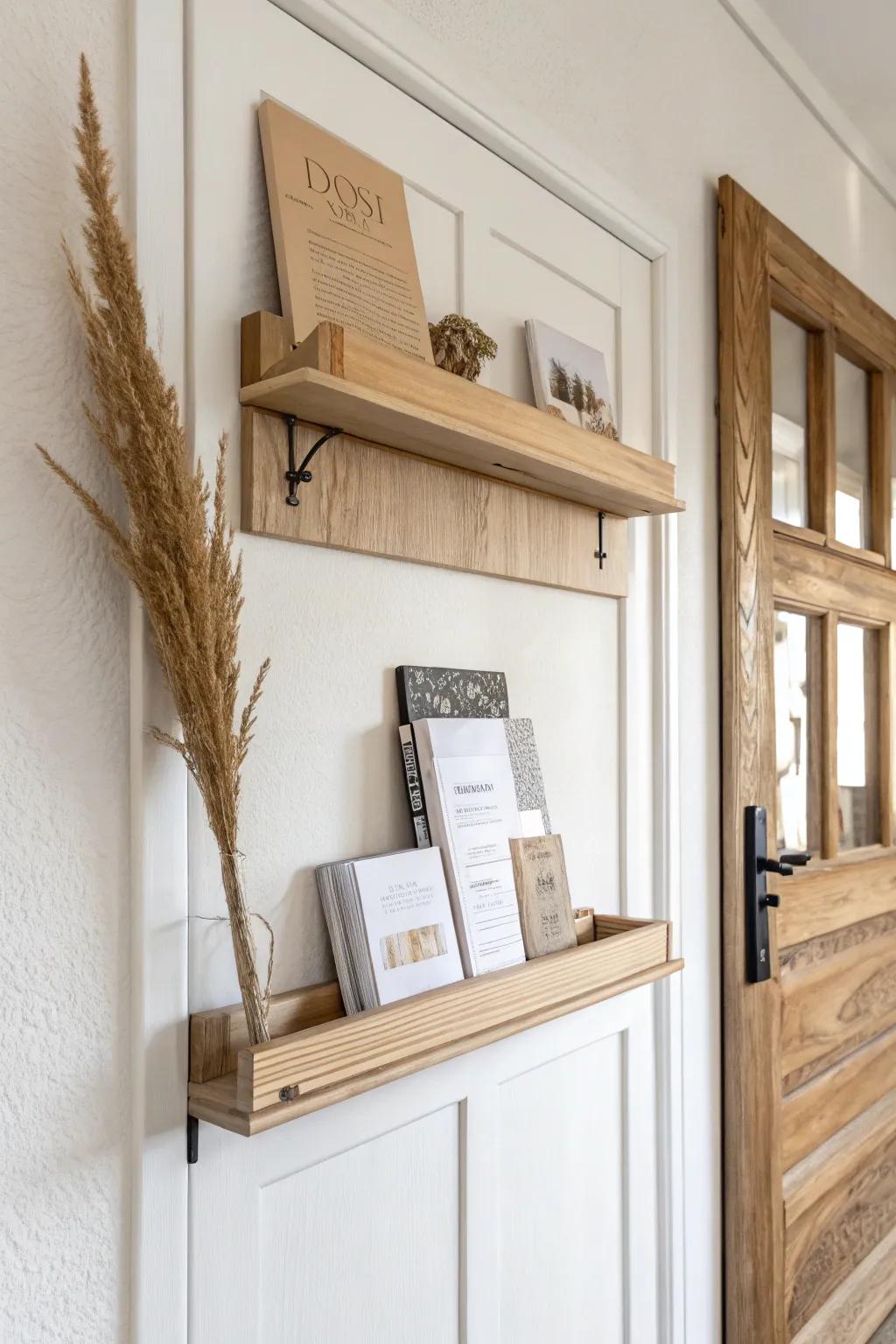 A hidden entryway bookshelf: slim book ledges over the door for stylish, secret storage.