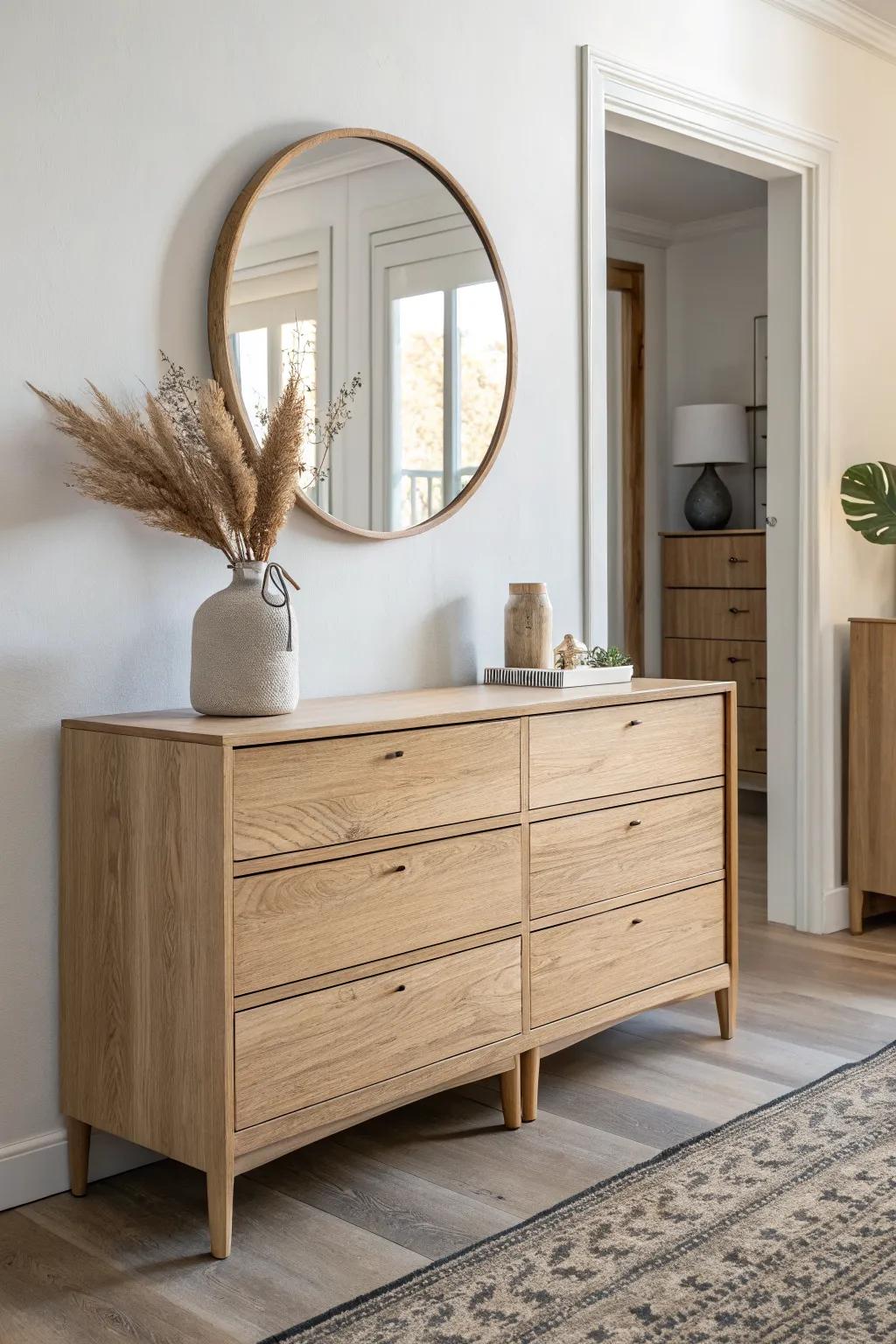 Two matching entryway chests side by side create a seamless built-in look—with extra storage.