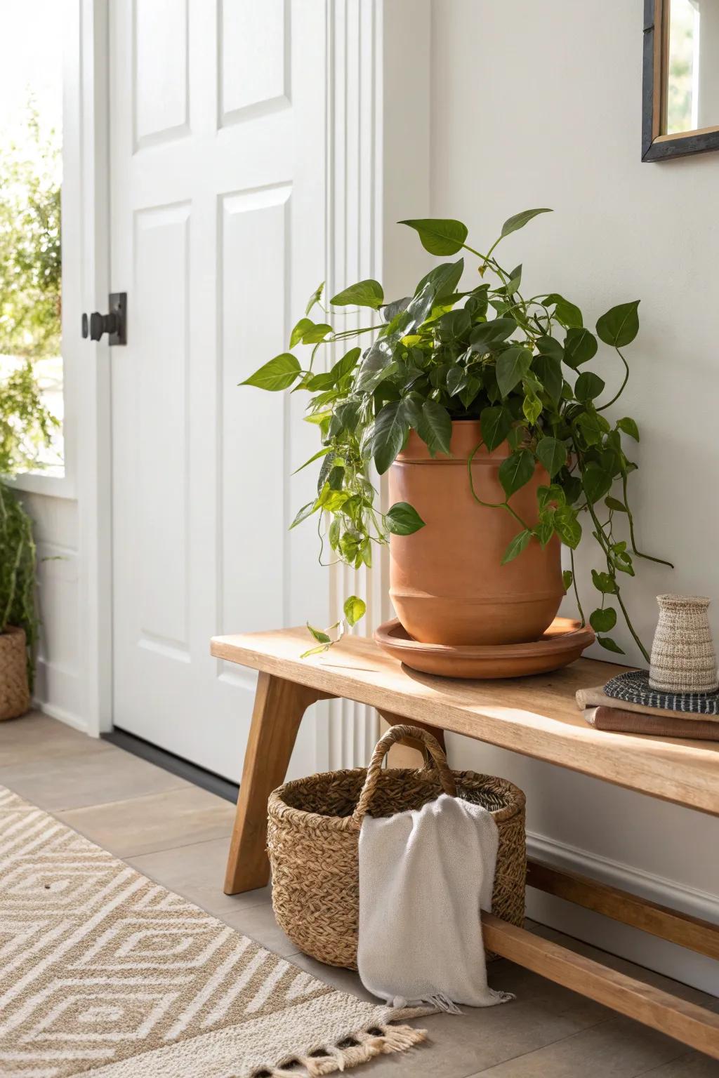 Seasonal plant swap idea: bring one outdoor pot inside by the door for instant freshness.