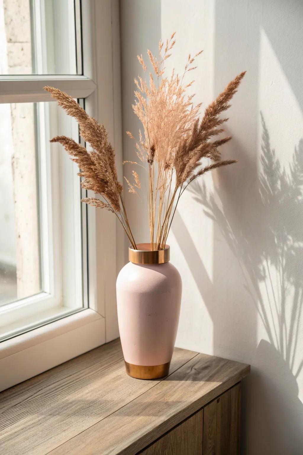 Unexpected fall palette: soft blush and copper—modern, cozy, and chic in small spaces.