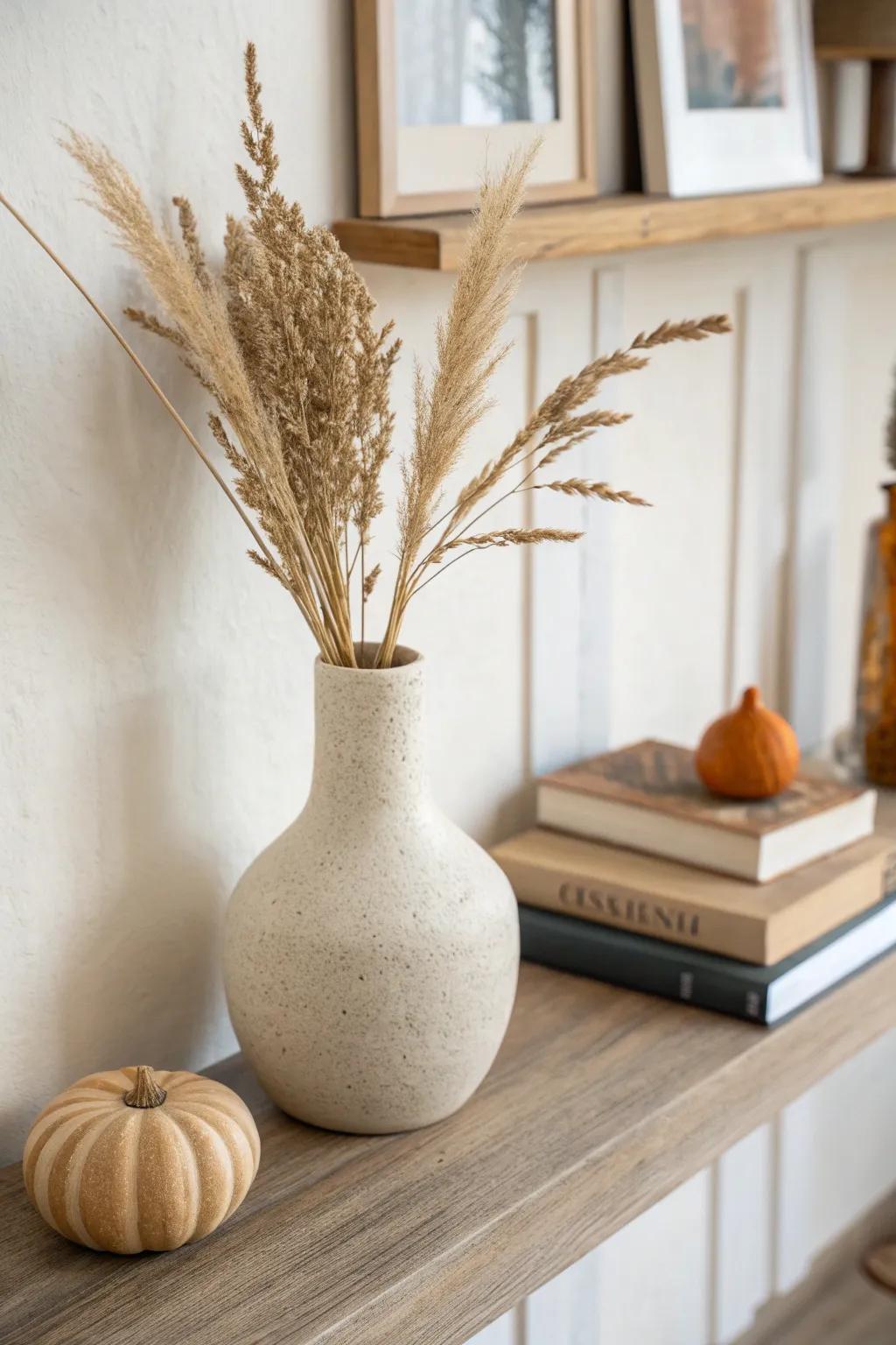 Swap one stem, change the season—minimal floating shelf decor that feels cozy in minutes.