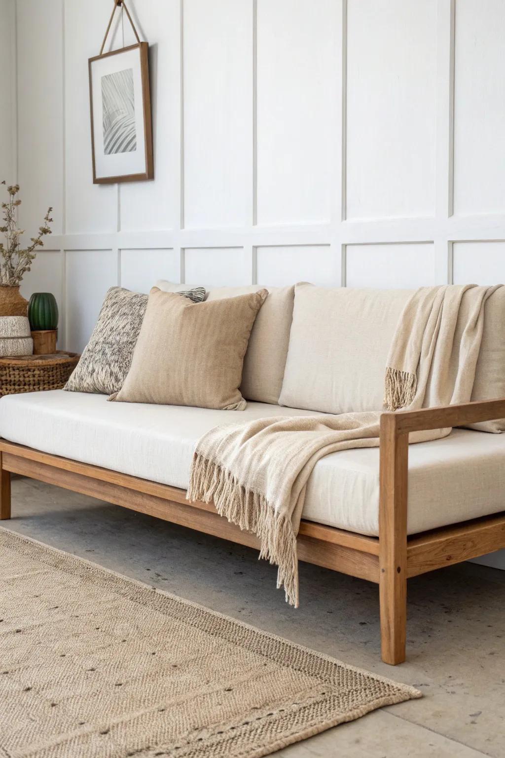 Upgrade a flat futon fast—line up matching back cushions for a chic daybed look in sofa mode.