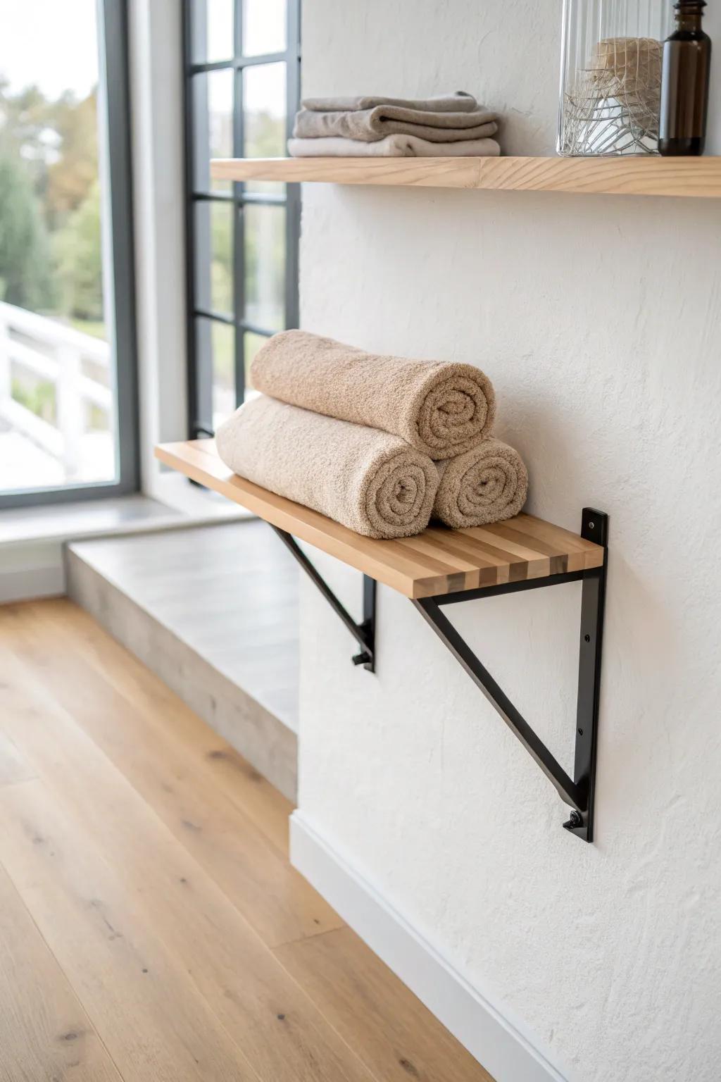 A fold-down wall shelf adds instant workout drop-zone storage—then vanishes when done.