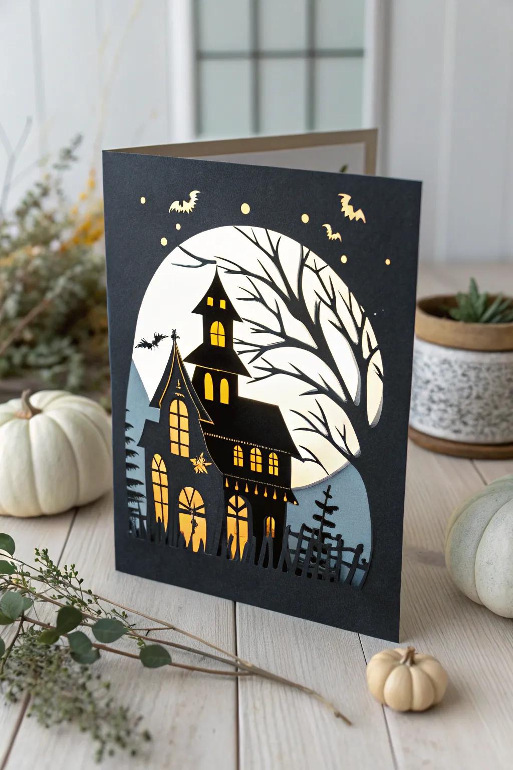 Craft your own charmingly spooky Halloween card with a minimalist haunted house design. 🎃✨ #HandmadeHalloween #ScandiBoho