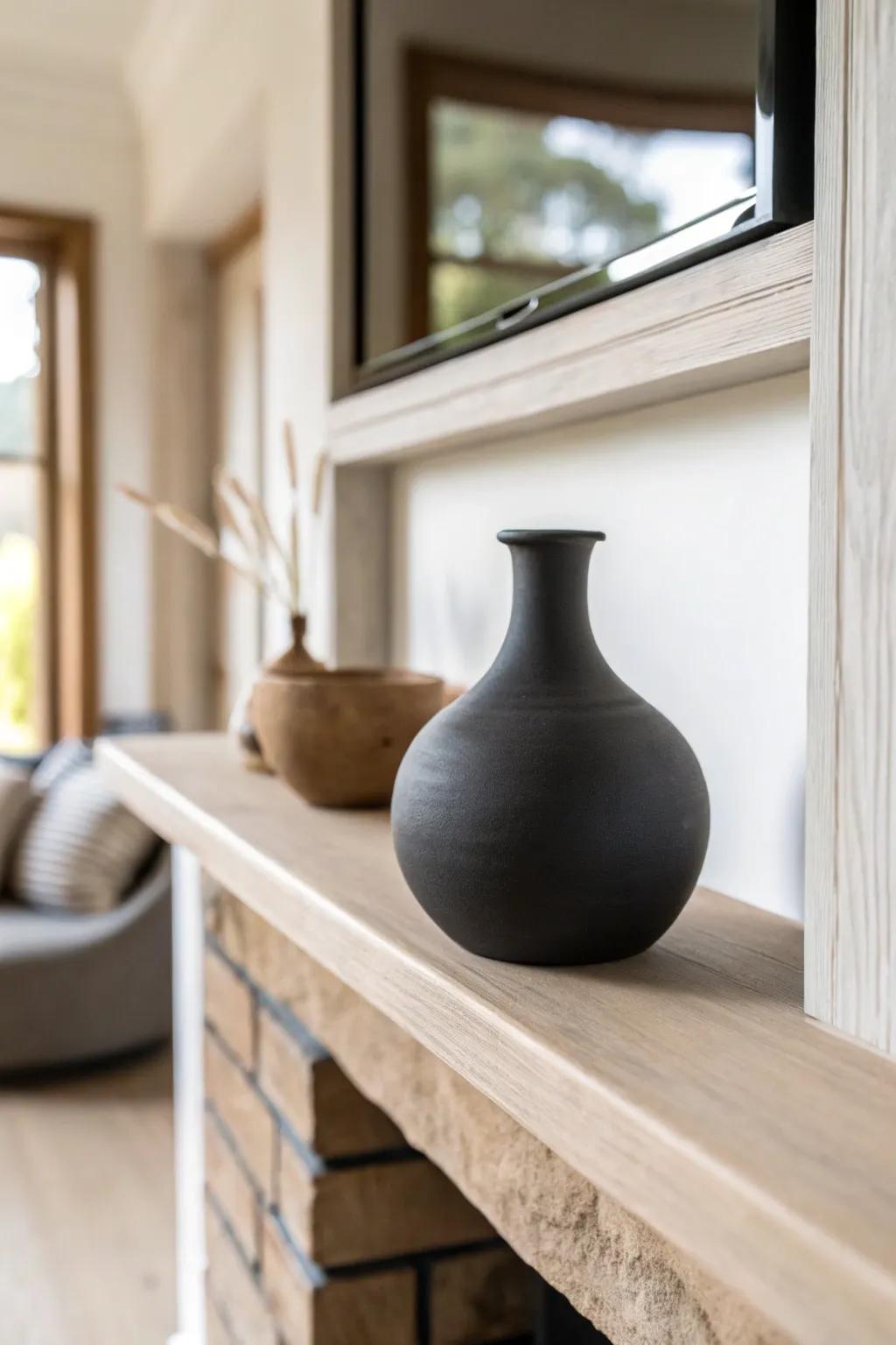 Try easy symmetry: repeat one sculptural vase on both sides for instant built-in polish.