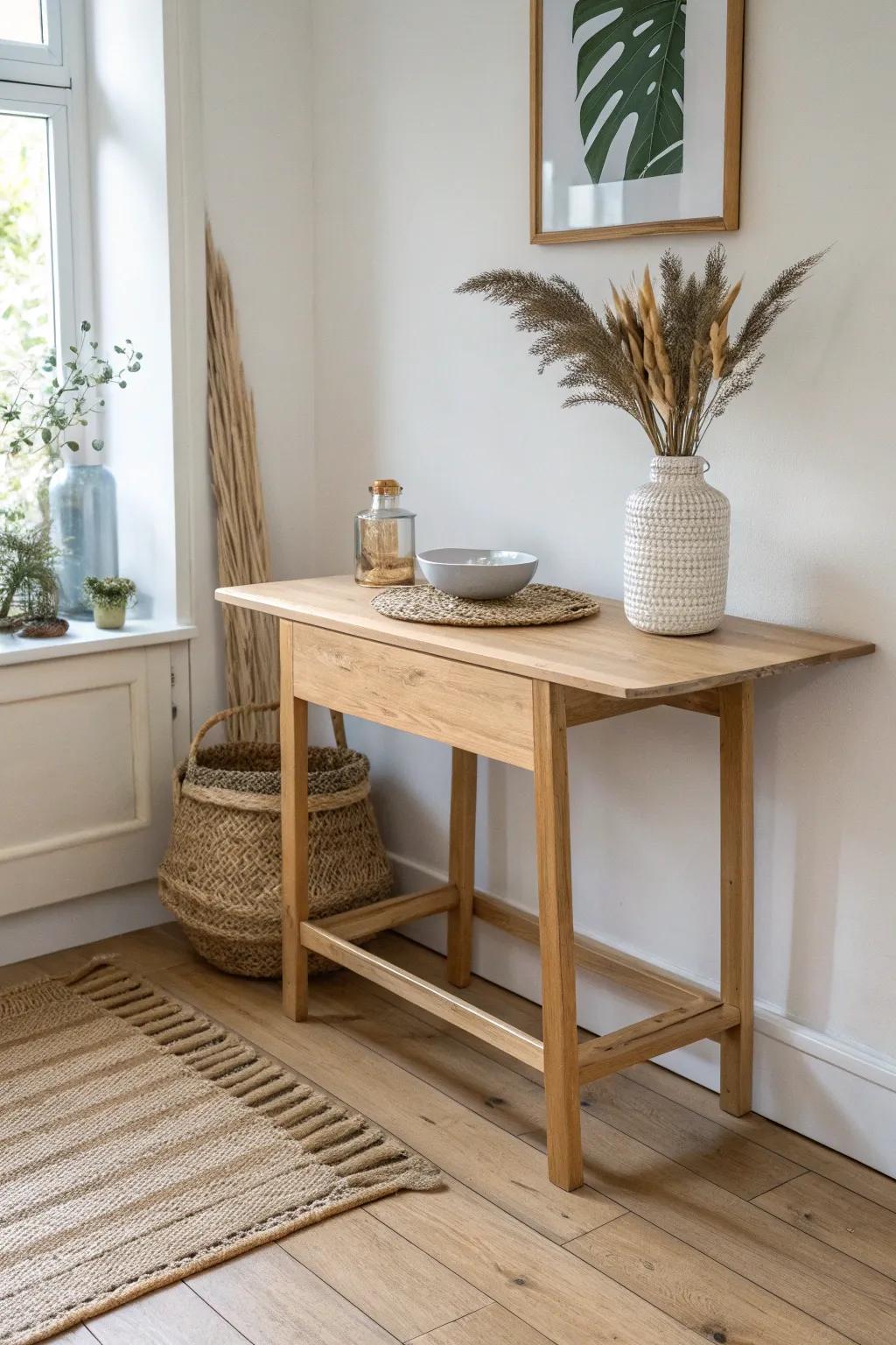 Side panels hide folding legs for a built-in look—simple, sleek, and small-space friendly.