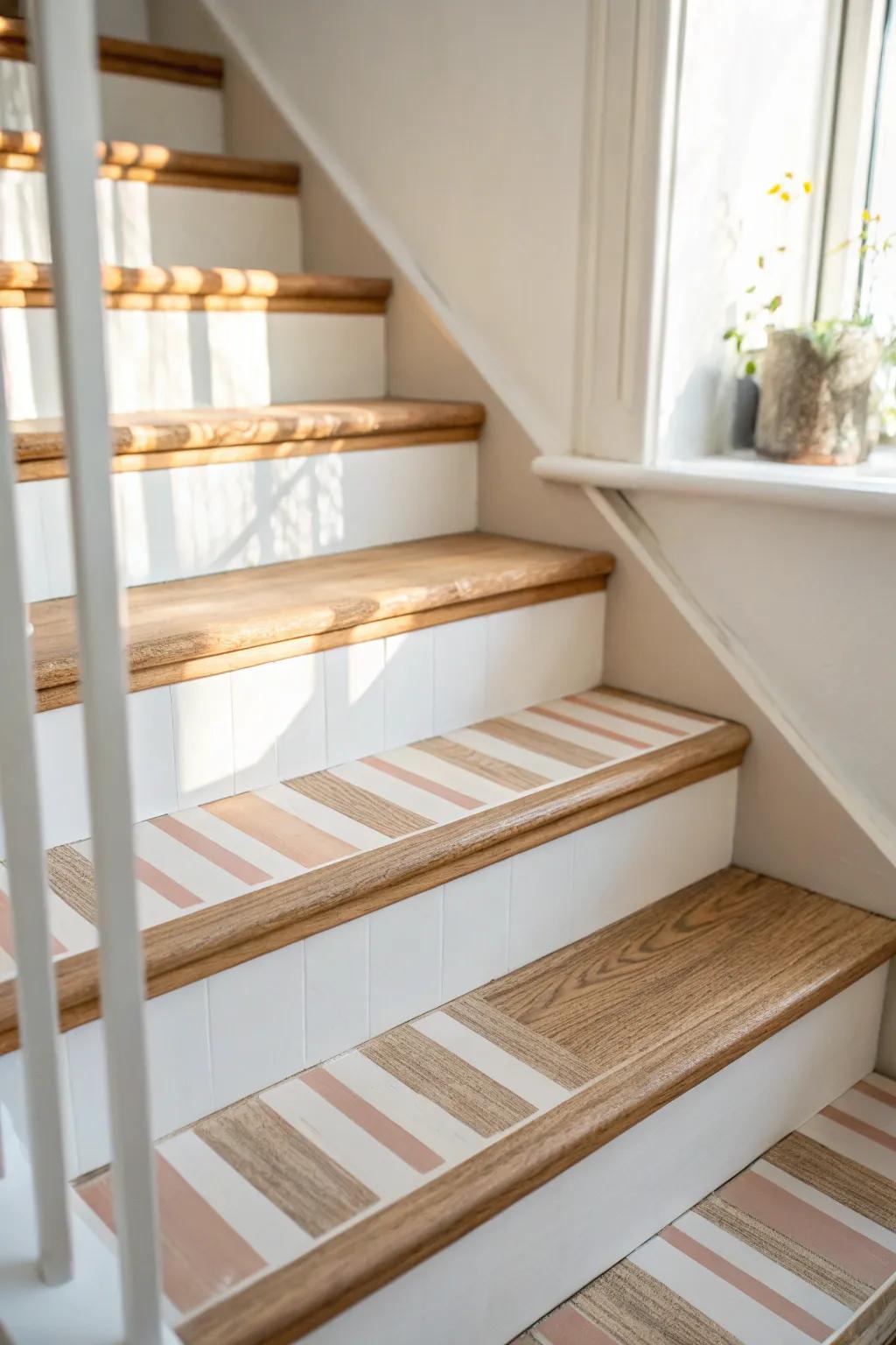 Subtle painted riser stripes that tie your hallway palette together—no bulk, all charm.