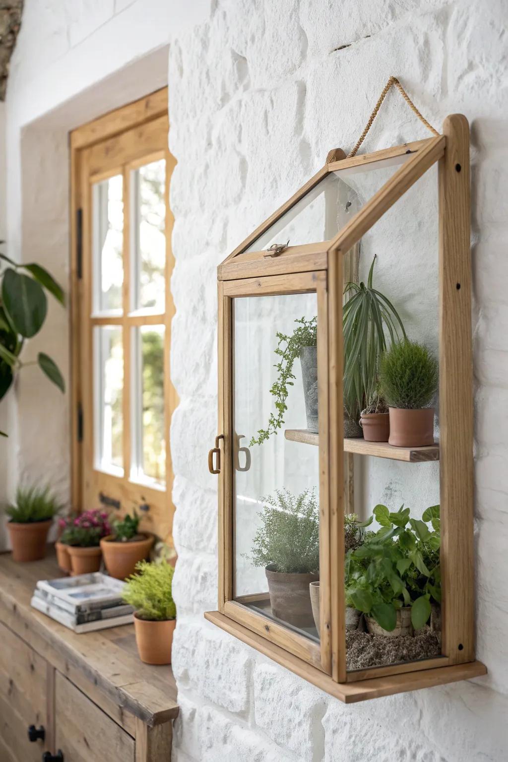 A wall-hung frame greenhouse that adds lush greenery without sacrificing precious surfaces.