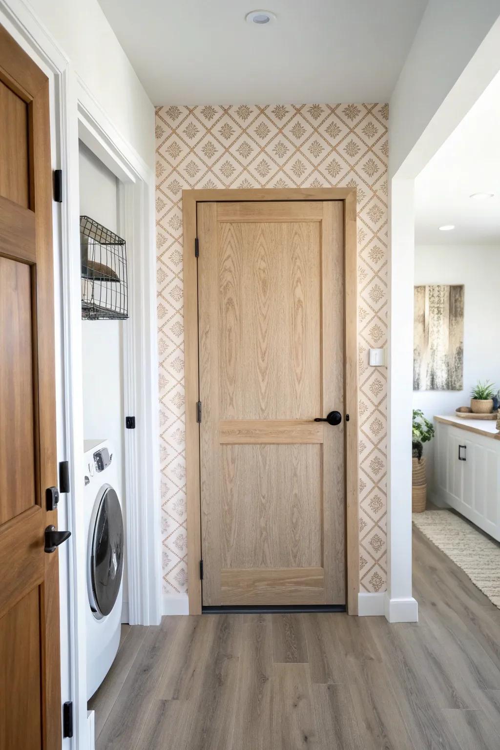 Turn a plain laundry closet door into a mini statement with chic peel-and-stick pattern.