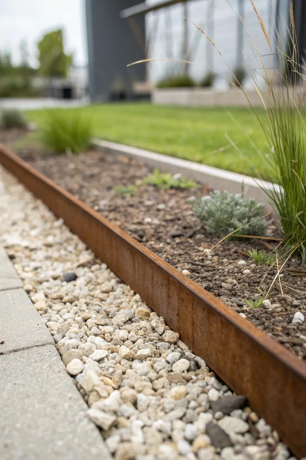 Crisp metal edging creates instant zones—less chaos, less weeding, more calm for small gardens.