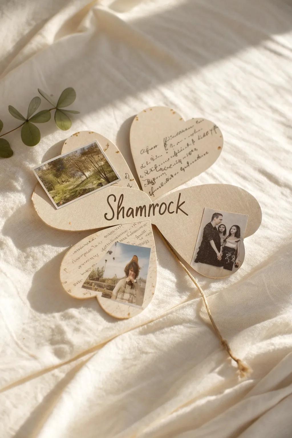 Capture cherished memories with a beautifully crafted Memory Lane Shamrock, blending family history with minimalist elegance.