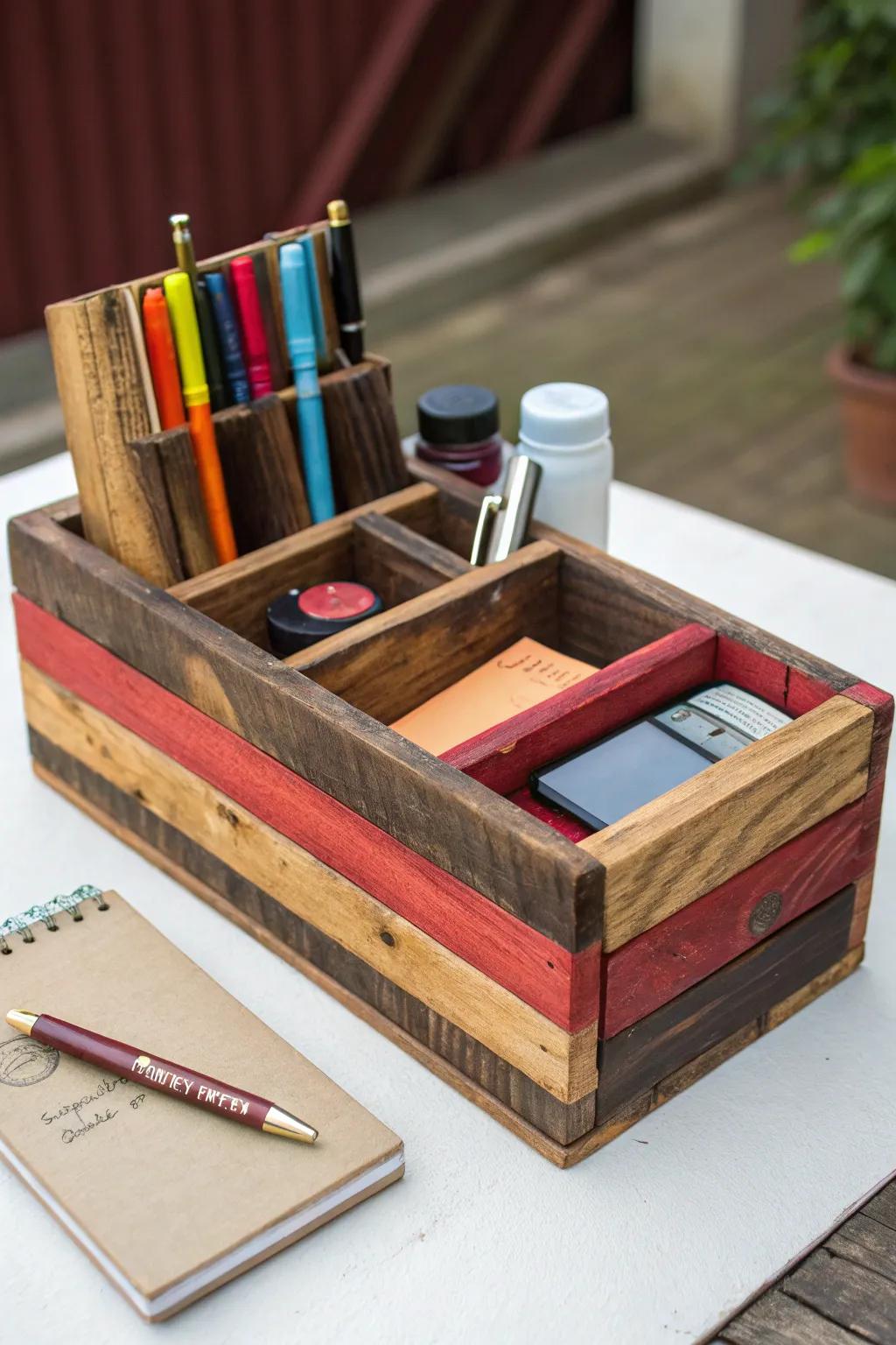 Organize in Style: Elevate your workspace with a handcrafted mini pallet desk organizer.
