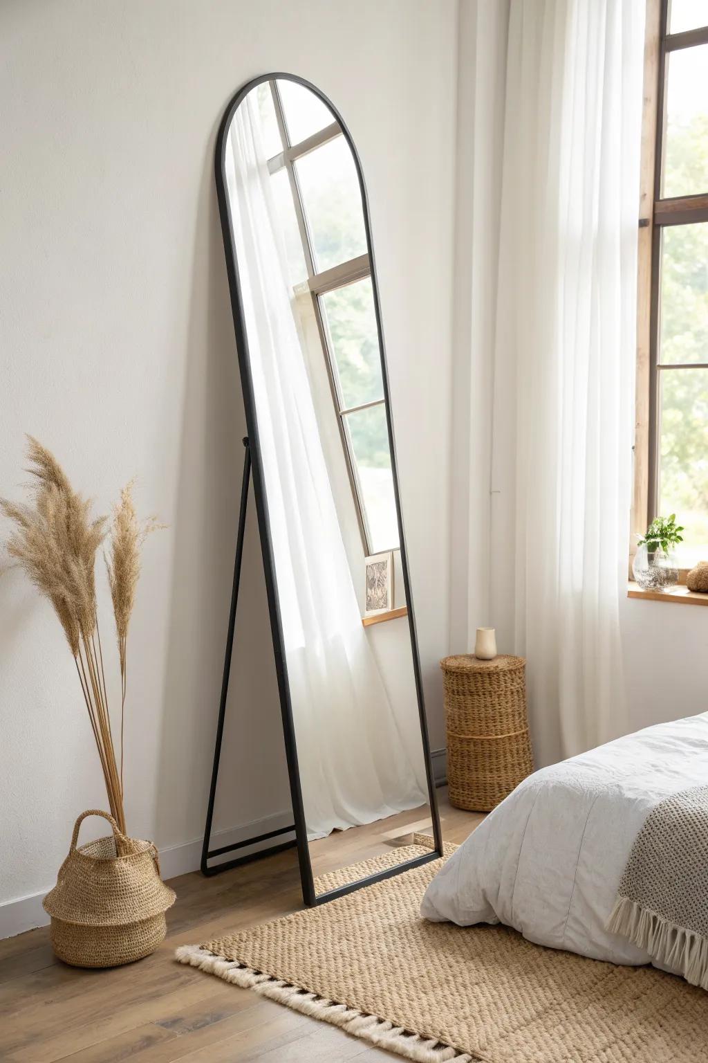 One full-length mirror by the window instantly doubles light and makes a dorm feel bigger.