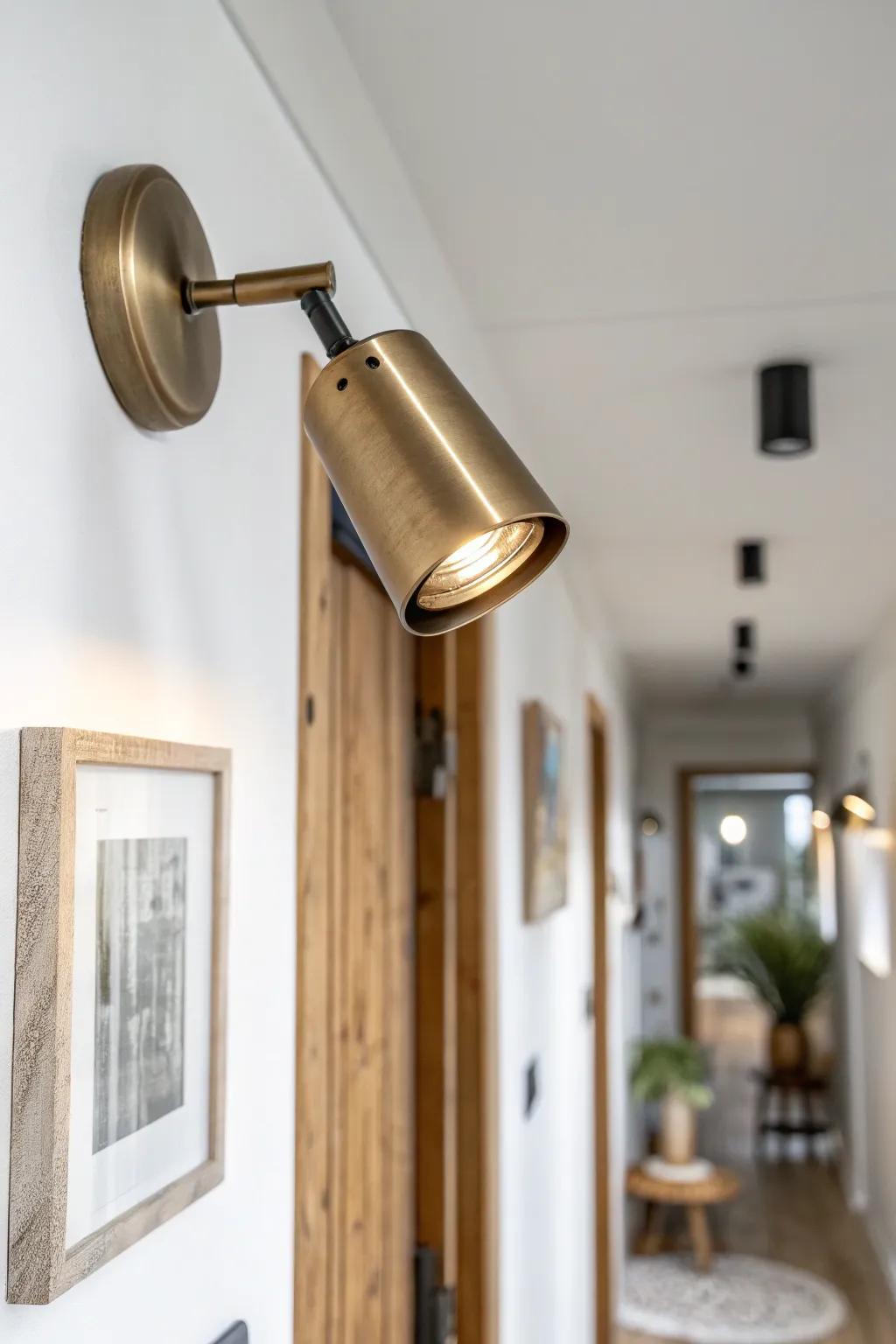 A single directional spot turns a narrow hallway photo into a gallery-worthy moment.