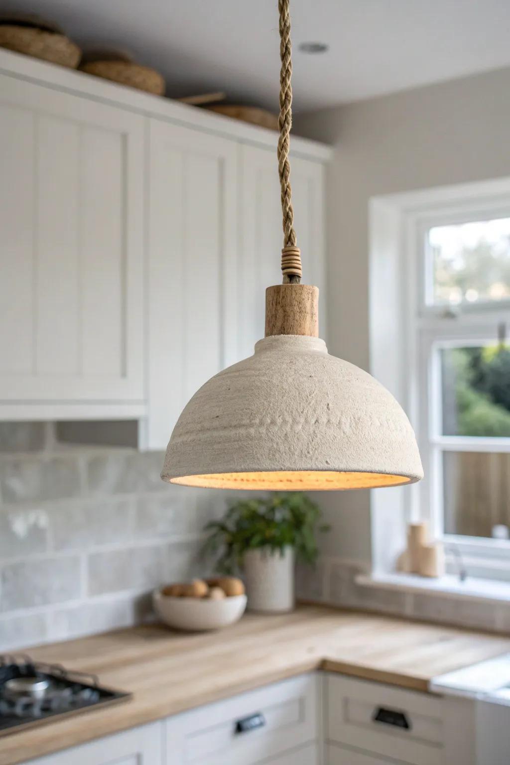 A single pendant over a small peninsula draws the eye up and adds modern style without clutter.
