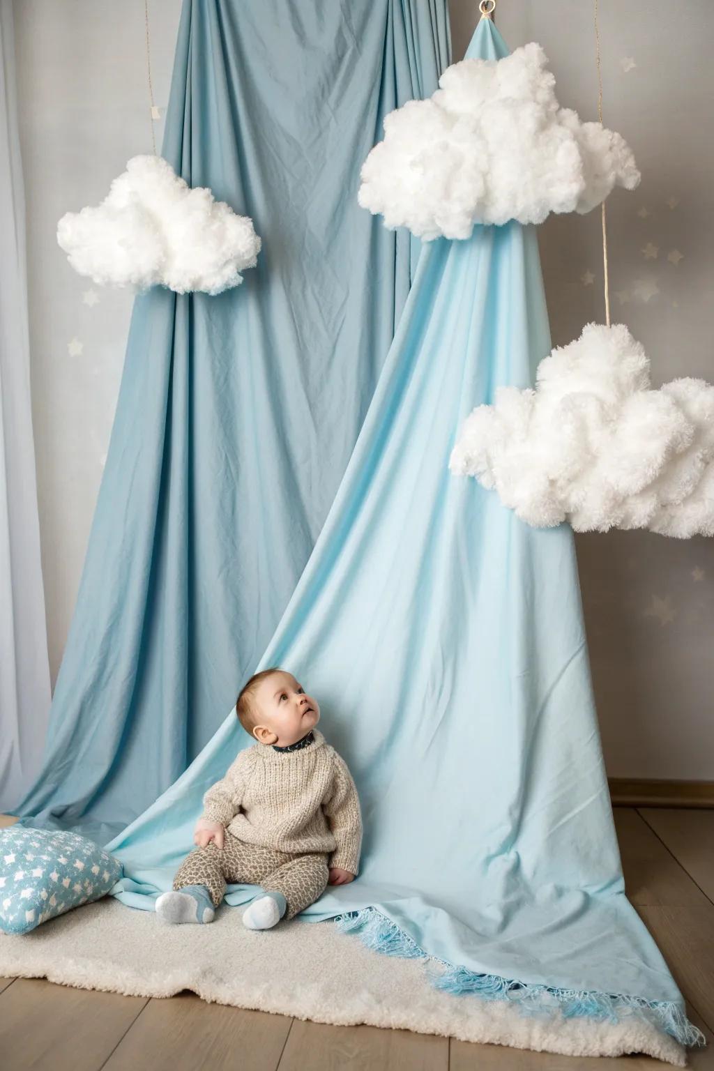Capture your baby's first winter with a dreamy sky backdrop.