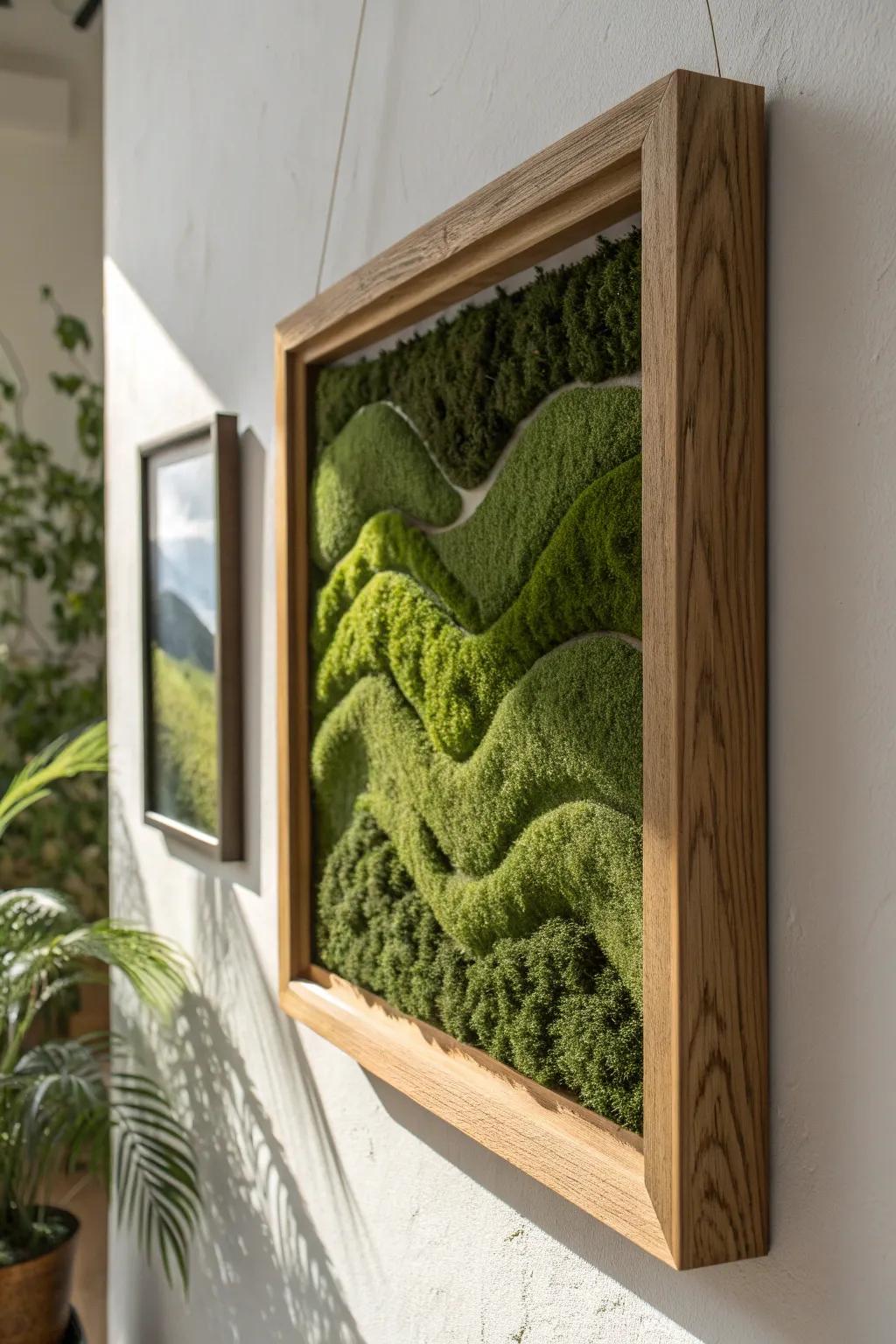 Topographic 3D moss wall art—sculpted hill textures for a calm, designer-worthy backdrop.