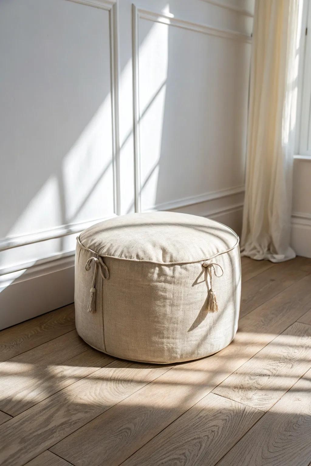 A simple linen slipcover makes your ottoman feel brand new—renter-friendly, budget, chic.