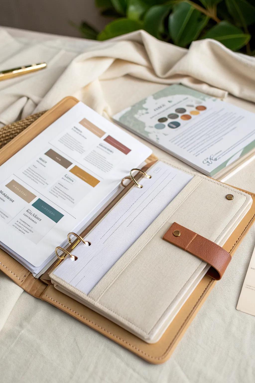 Manuals, swatches, and instructions—sorted in clear sleeves inside one chic reference binder.