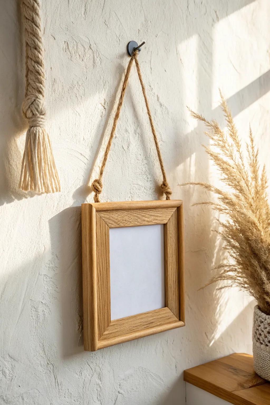 Add cozy texture with a strap-hung frame—minimal, boho, and perfect for small-space walls.