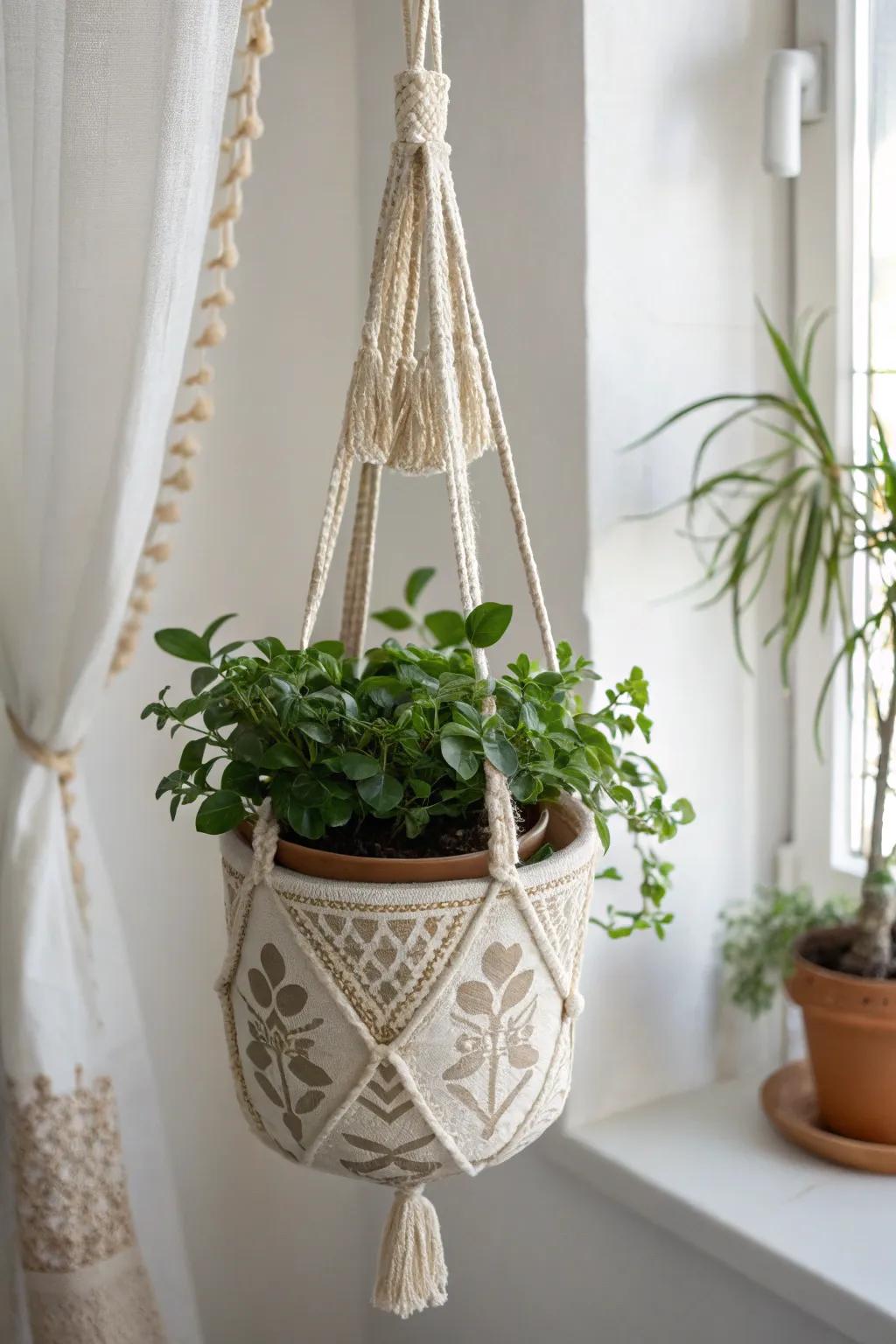 Elevate your space with handcrafted fabric hanging planters—where minimalist design meets Boho charm.