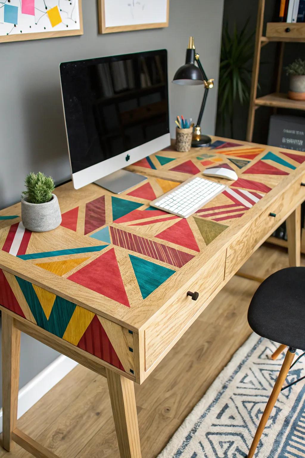 Elevate your workspace with a plywood desk that combines craftsmanship and artistic expression.