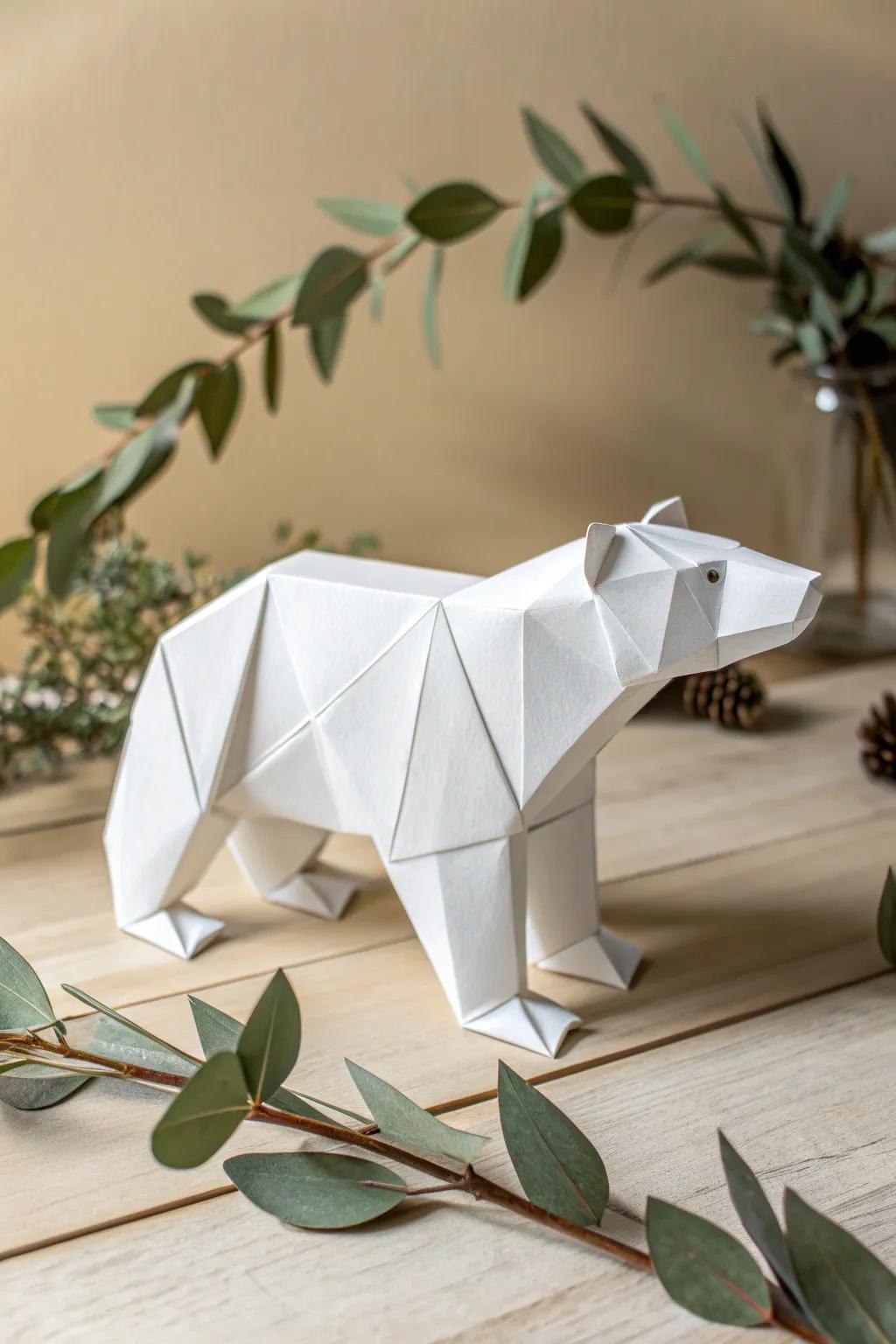 Crafted Elegance: Discover the serene art of origami with this minimalist polar bear design.