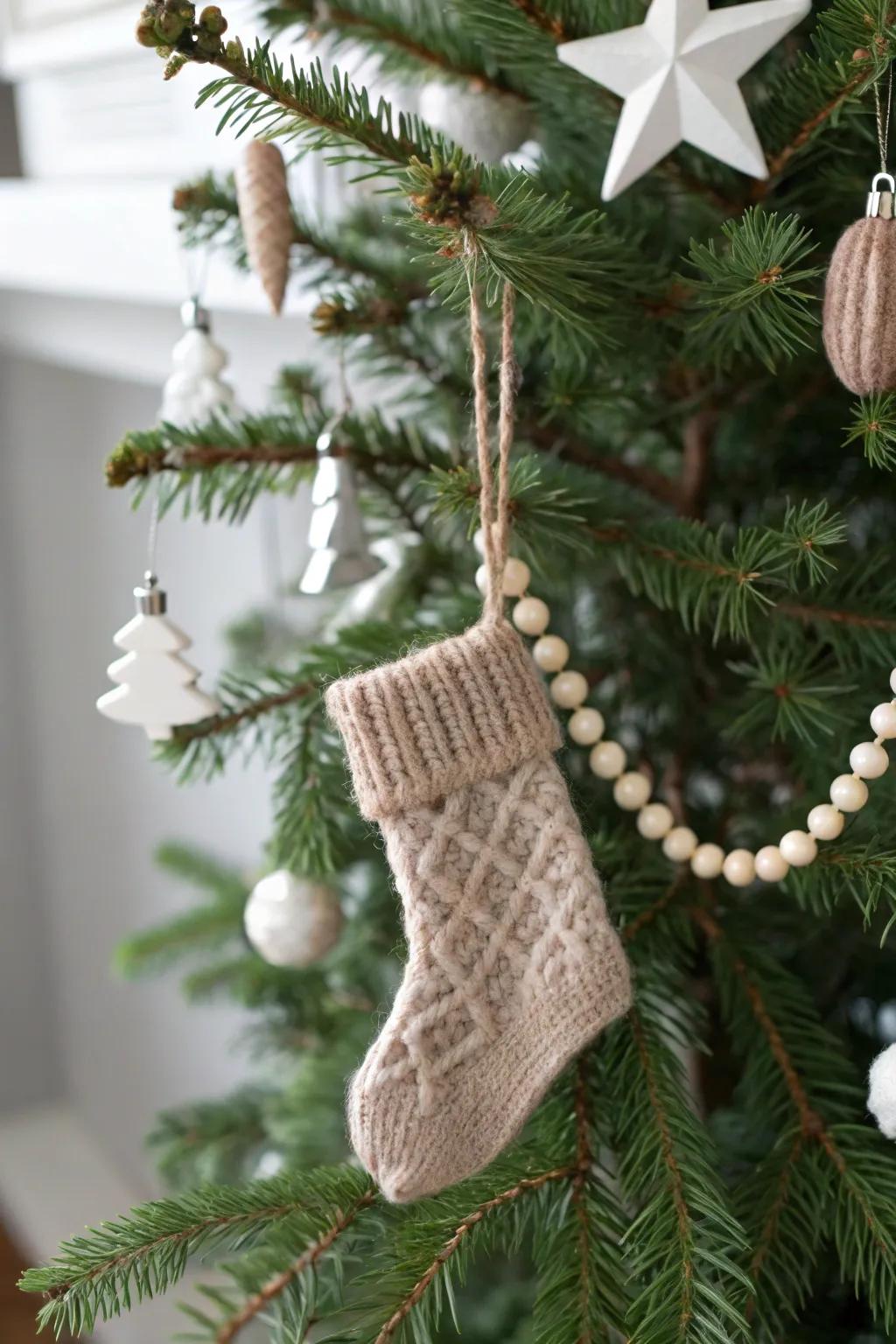 Transform old sweater sleeves into charming mini stockings for a cozy, eco-friendly holiday touch.