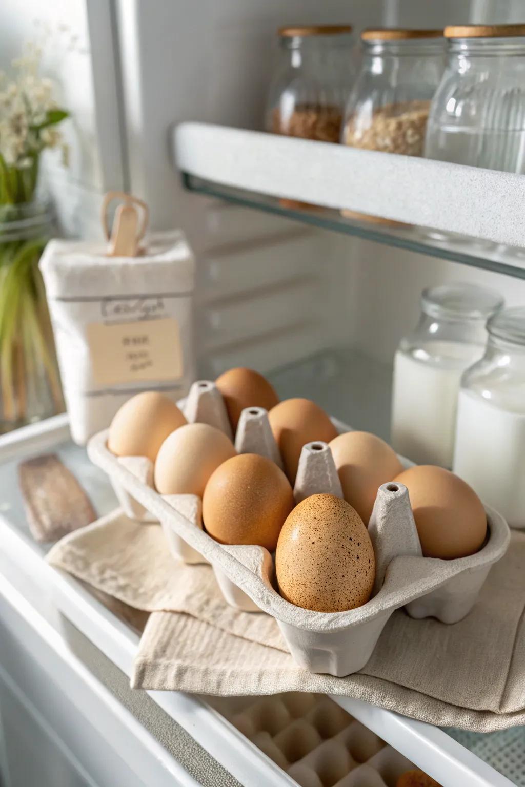 A dedicated egg tray creates a calm breakfast corner—no sliding cartons, no crushed eggs.