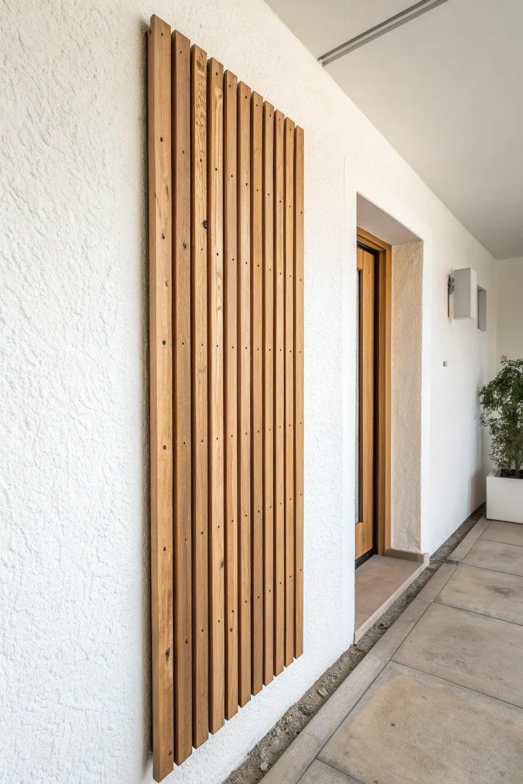 Slim scrap-wood slat panel: a minimalist vertical accent that makes narrow walls feel taller.