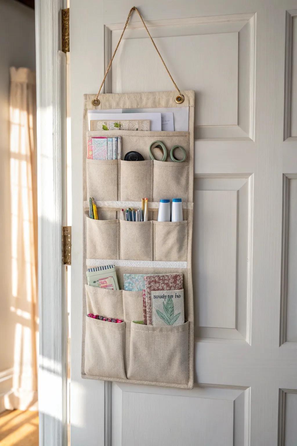 Free up your desk: stash pens, adhesives, and stickers in a chic door-back organizer.