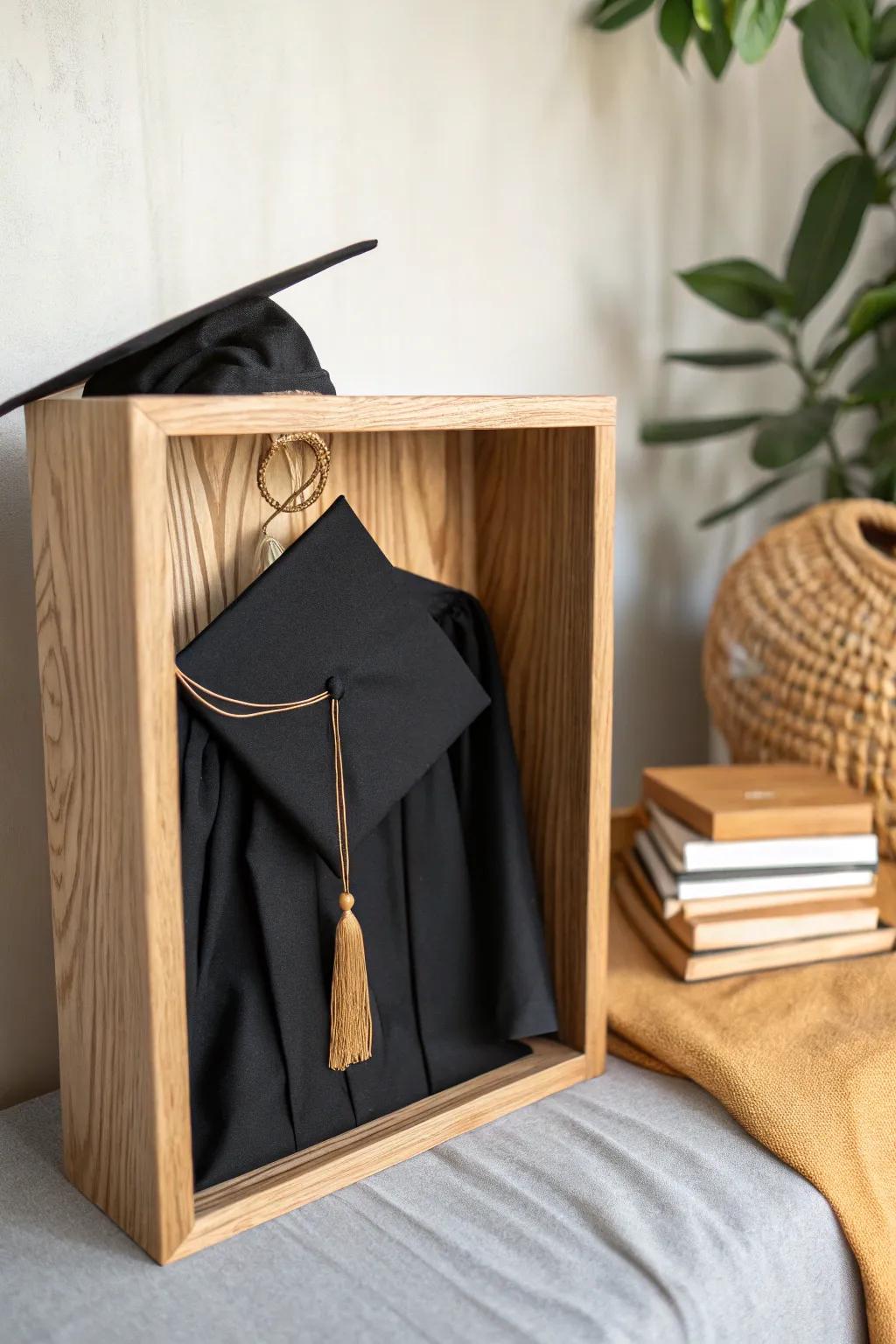 Preserve the moment: A minimalist display of cherished graduation memories.