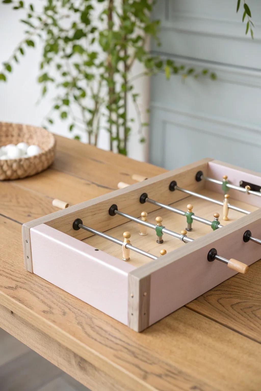 Transform a simple shoebox into a chic foosball game—perfect for fun, stylish game nights!