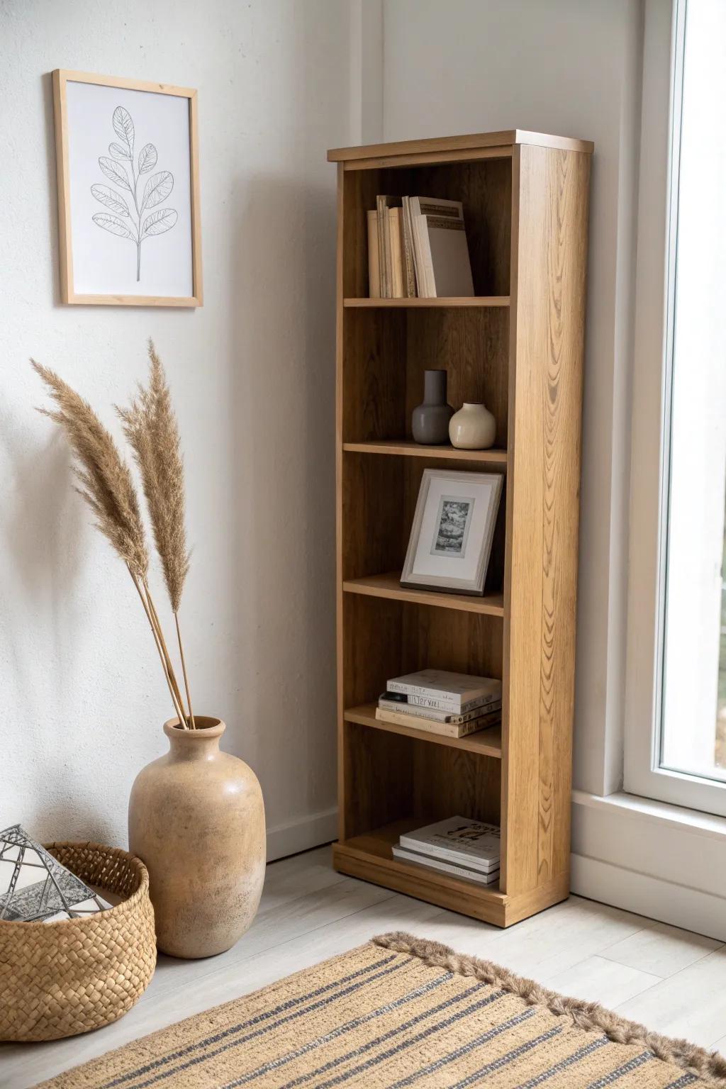 Leave breathing room—books, framed art, and one sculptural piece make a shelf feel curated.